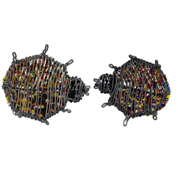 African Wire Beaded Beetles Bugs Pair Set Handcrafted South Africa Art Décor - Picture 3 of 7